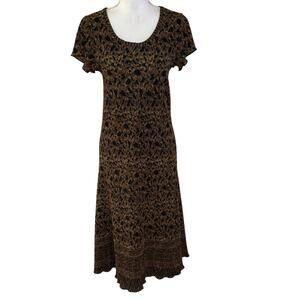 Vintage Rikki Sue Size M Animal Print Midi Dress Crinkle Retro Y2K 90s USA Made